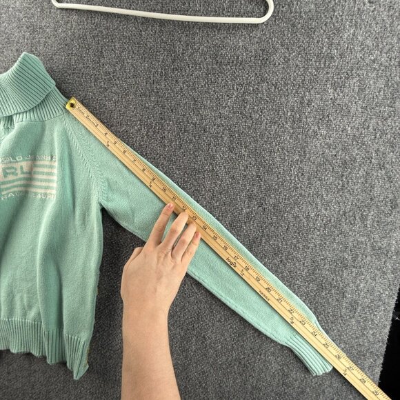 Ralph Lauren Polo Jeans Women Flag Sweater Light Blue Turtleneck Small Cotton - Picture 13 of 16